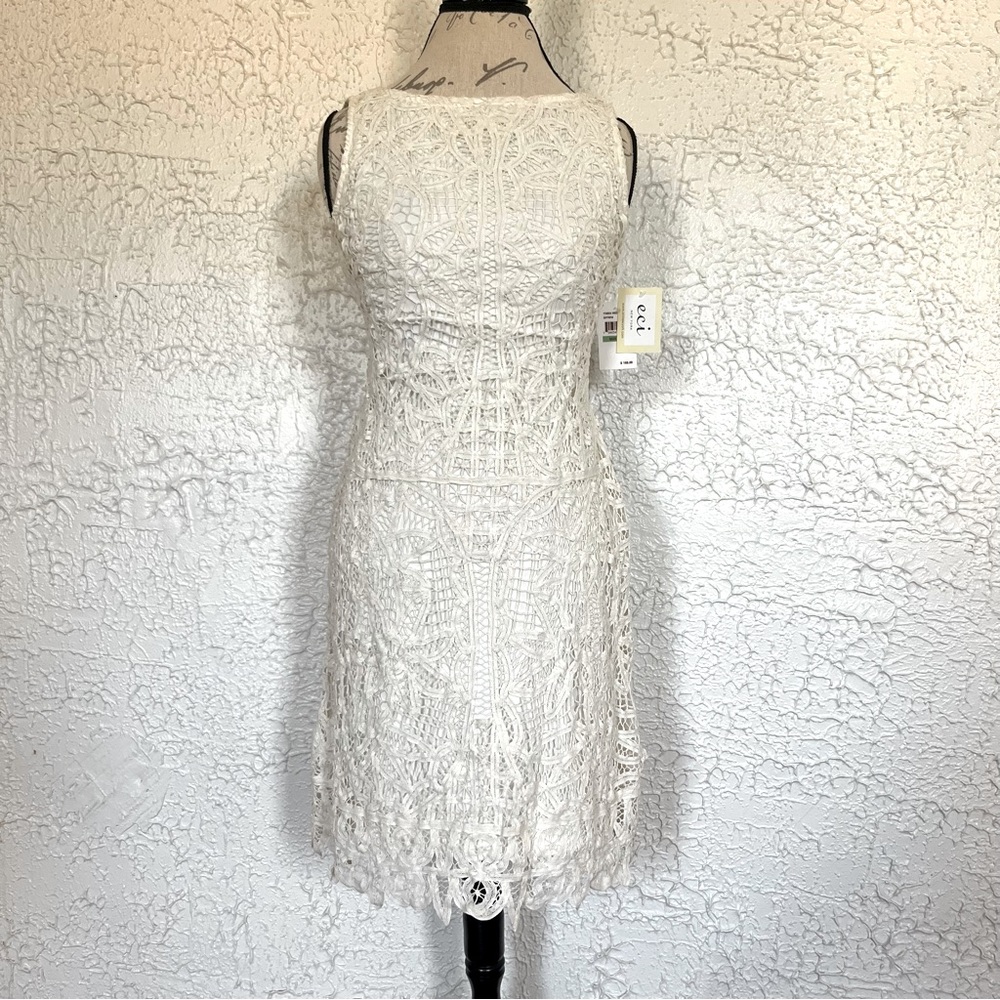 Eci Midi Dress Formal White Lace Tie Back